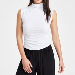 Bar Ill Petite Side Ruched Mock Neck Sleeveless Top White Size PS
